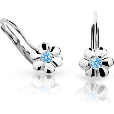 Danfil detské náušnice kvetinky C1736 z bieleho zlata s kamienkom arctic blue klapka