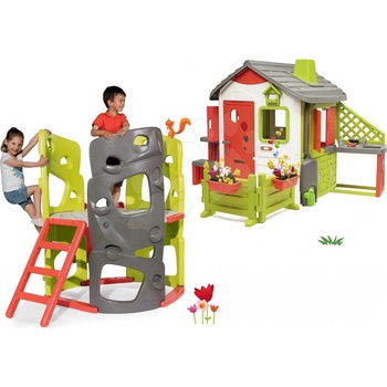 Smoby Set preliezačka Multiactivity Climbing Tower na šplhanie so šmykľavkou a domček Neo Jura Lodge s nadstavbovým riešením