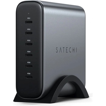 Satechi 200W USB-C PD 6 Port GaN Charger - захранване за ел. мрежа с технология за бързо зареждане и 6xUSB-C PD изхода (сив)