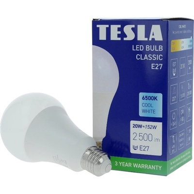 Tesla LED žárovka BULB E27, 20W, 230V, 2500lm, 25 000h, 6500K studená bílá 220st