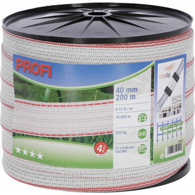 KERBL 59502 PROFI ohradníková páska 40mm, 200m, 11 x 0,30 TriC, bílá/červená