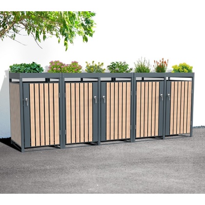 Westmann Planta oceľový box na odpadkové koše 5 x 240 l antracit 84 x 332 x 124 cm WMHHWTC-65