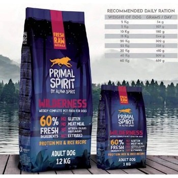 PRIMAL Spirit Wilderness храна за куче с 20% прясно свинско, 20% прясно пилешко и 20% прясна риба 12kg