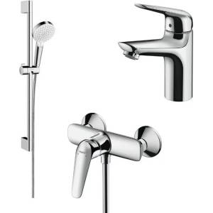 Hansgrohe Комплект смесител за мивка Hansgrohe Novus 100 и комплект душ Crometta, хромиран (71030000+71060000+26532400)