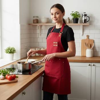 Image 1 of Платнена престилка за готвене в червено