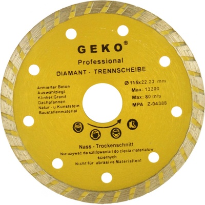 Diamantový kotúč TURBO 115 x 22 x 1,9 mm, celistvý segment, GEKO