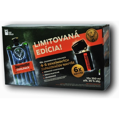 Jägermeister Coolpack 35% 10 x 0,35 l (darčekové balenie 6 zapalovačů)