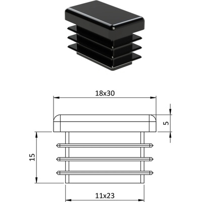Krytka plastová 18 x 30 mm, černá
