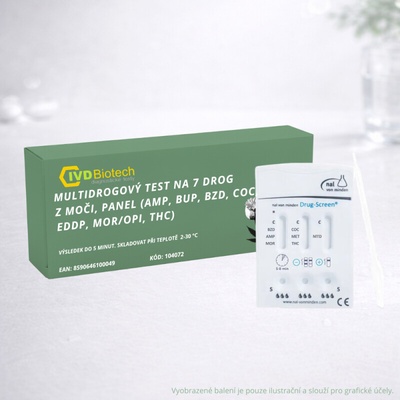 Nal Von Minden 7v1 Multidrogový test (AMP, COC, MET, THC, MTD, OPI/MOR, BZD) Rychlý panelový test z moči 1 ks