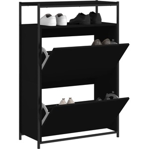 vidaXL Шкаф за обувки, черен, 75x34x112 см, инженерно дърво (840034)