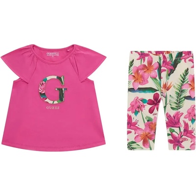 Guess Цикламена тениска с G и многоцветен къс клин за мини момиче Guess
