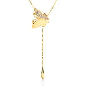 SAVICKI Колие с пеперуда, злато 585, бели диаманти, 0.11К, 55 см