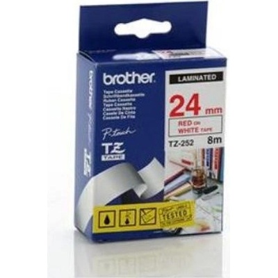 Brother TZ-252, bílá / červená (24mm, laminovaná) TZe252