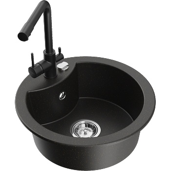 Mexen Diego гранитна мивка с 1 камера и кухненски смесител Duero, черен/златен металик - 6512-75-671600-70 (6512-75-671600-70)