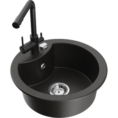 Mexen Diego гранитна мивка с 1 камера и кухненски смесител Duero, черен/златен металик - 6512-75-671600-70 (6512-75-671600-70)