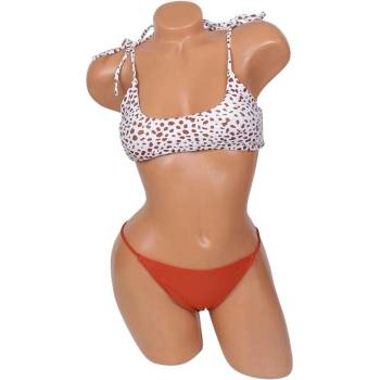 Дамски бански в бяло и кафяво от две части