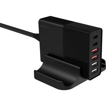 DEVIA Мрежова зарядна станция 4 USB+Type-C гнезда 75W, PD Fast Charger 3.0, ЧЕРНА ST359446 (ST359446)