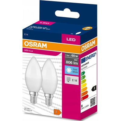Osram 2PAK LED žiarovka E14 B35 7W 60W 806lm 4000K Neutrálna 220° VALUE