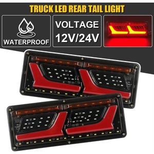  Комплект Ляв + Десен Диодни LED Лед Стопове 12V-24V с Динамичен Мигач Неон Neon Ефект 32x13cm За Бус Камион Тир Ремарке