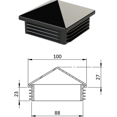Krytka plastová se stříškou 100 x 100 mm, černá