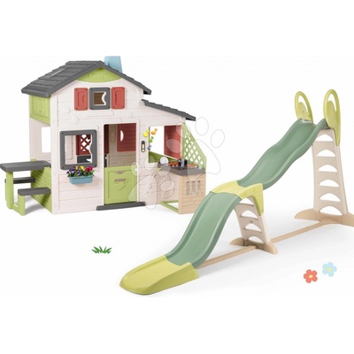 Smoby Set domček Priateľov a šmykľavka s trojitou vlnou Friends House Life s kuchynkou a elektronickým zvončekom