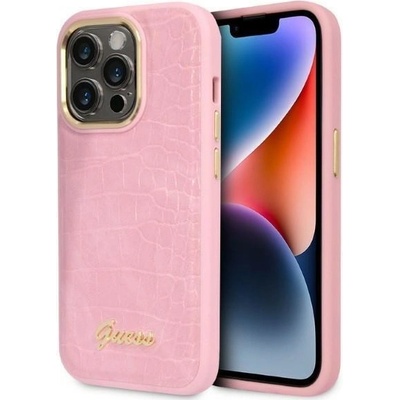 GUESS Кейс Guess GUHCP14LHGCRHP за iPhone 14 Pro 6.1", розов / розов, твърд, Croco Collection (3666339082949)