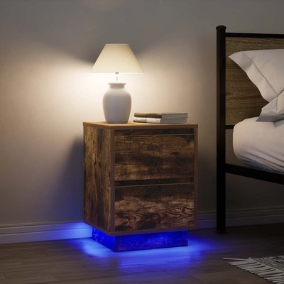 vidaXL Нощни шкафчета с LED осветление 2 броя опушен дъб 38x34x50 cm (861292)