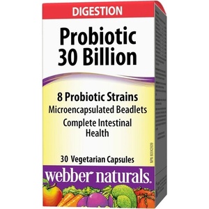 Webber Naturals Probiotic 30 billion / 8 Probiotic Strains / Пробиотик, 30 млрд. активни пробиотици, 8 пробиотични щама, 30 капсули Webber Naturals (3216 WN)