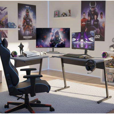 Pepita Xtreme Gamer ъглово бюро 112x147см - черно-сиво (SG-013)