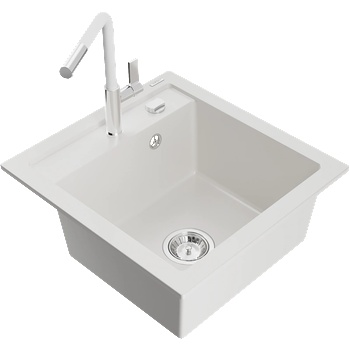 Mexen Vito гранитна мивка с 1 отделение с кухненски смесител Flora, бял - 6503-20-670401-02 (6503-20-670401-02)