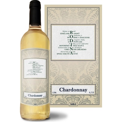 Sablio Rodina 2 Chardonnay biele suché víno 12 % 0,75 l (čistá fľaša)