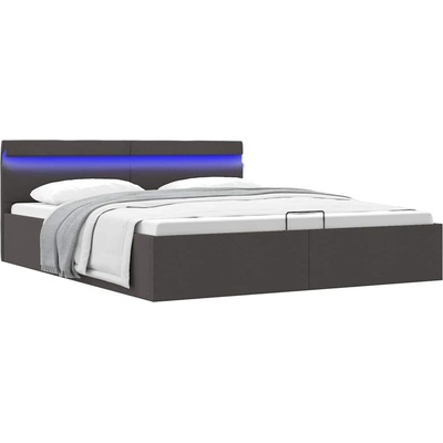 zahrada-XL 285605 Rám postele s úložným prostorem LED tmavě šedý textil