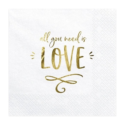 Party Deco PartyDeco Ubrousky All you need is love 33 x 33 cm