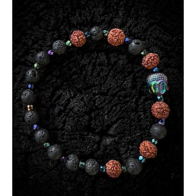 BudNej minerální Buddha z obsidiánu a lávových kamenů MN1123