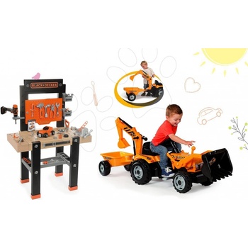 Smoby Set pracovní dílna Black+Decker s vrtačkou a traktor Power Builder Max s přívěsem a bagrem