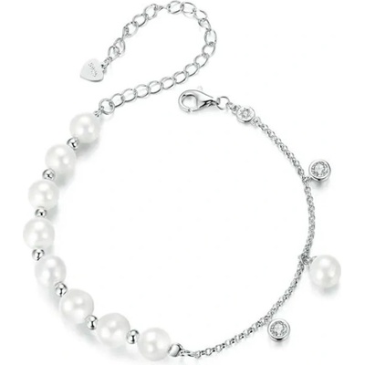 Grace Silver Jewellery perlový náramek Martine zirkon NR-BSB189/33 Bílá