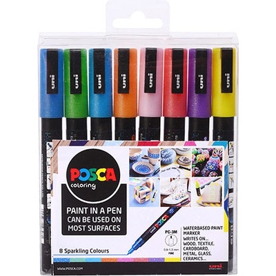 Uni Posca PC-3M 09-13 mm sada 8 ks mix třpytivých barev