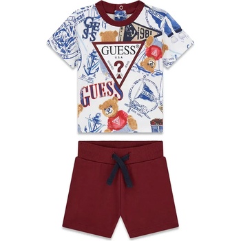 Guess Комплект за бебе момче с тениска с мечета и къси панталони в цвят бордо Guess