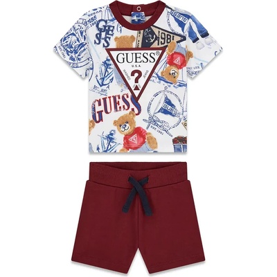 Guess Комплект за бебе момче с тениска с мечета и къси панталони в цвят бордо Guess