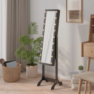 vidaXL Стоящо огледало с LED, черно, 34x37x146 см (351767)