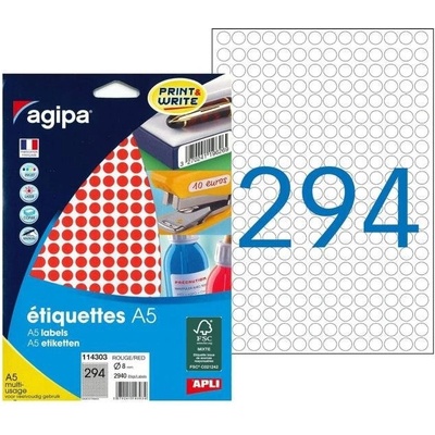Etikety kruhové 8mm Agipa A5 červené
