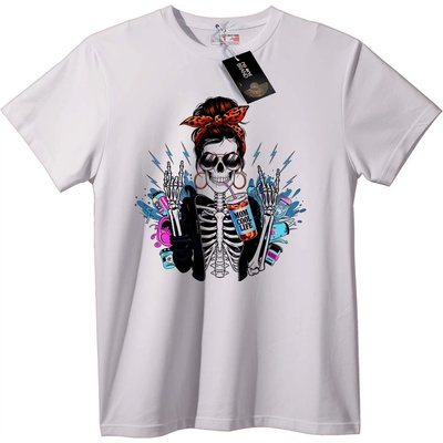 NOONEBRAND Тениска Неонов Скелет Бандана - 6XL, White
