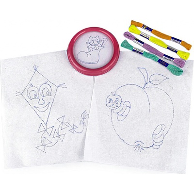 Stoklasa Dětská vyšívací sada s předtištěným motivem 380095 10 drak a jablko rámeček předtisk a příze – Zboží Mobilmania