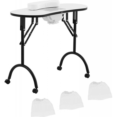 physa Stůl na manikúru skládací bílý 4 kolečka odsávání PHY-MT-14