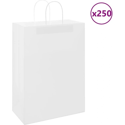 vidaXL Хартиени торбички 250 бр с дръжки бели 32x17x44 см (4101622)