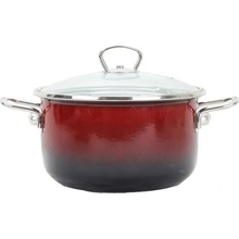 BELIS Smaltovaný hrnec se skleněnou poklicí PREMIUM ombré červený 16 cm/1,5l