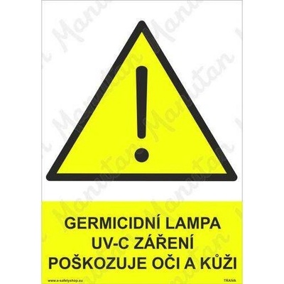 Germicidní lampa UV-C záření poškozuje oči a kůži, plast 297 x 420 x 0,5 mm A3