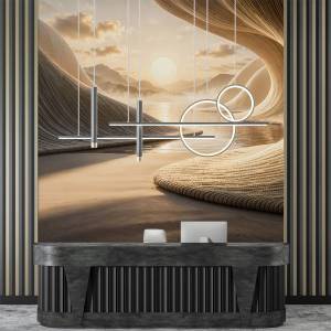 Art Gift Decor Фототапет абстрактен пясъчен пейзаж със златно сияние