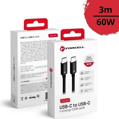 Forcell C338 Nabíjecí 60W USB-C/USB-C PD+QC 4.0, 3m, černý