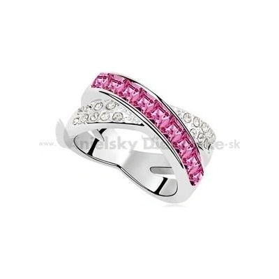 Swarovski prsteň prekrižujúce sa ružové a číre kryštály 9051